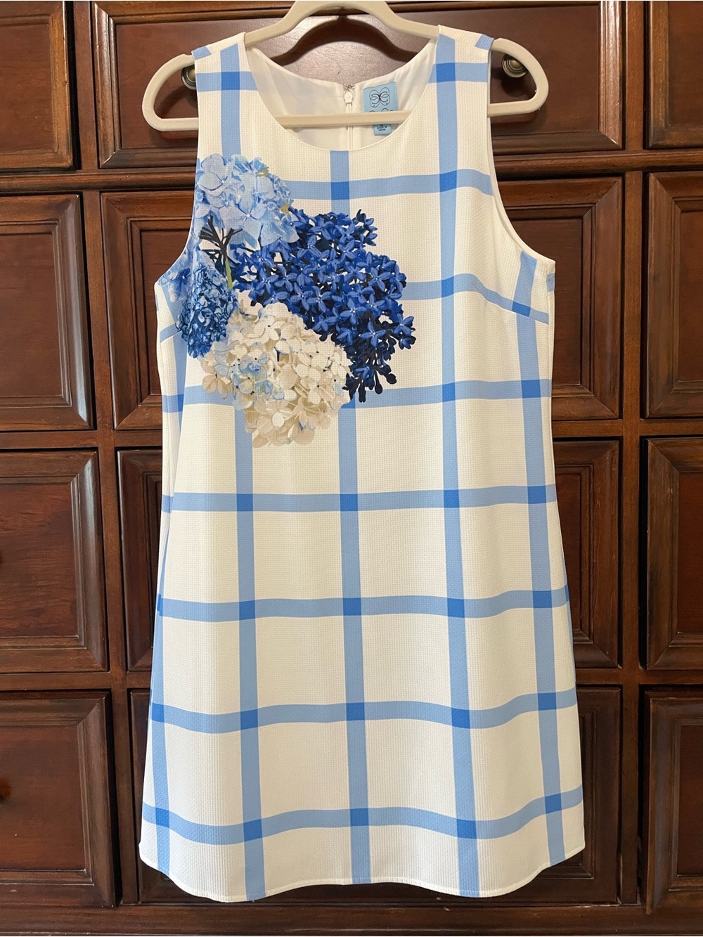 CeCe Hydrangea Print Summer Shift Dress, Sleeveless, Blue & White SIZE 12 - Picture 1 of 13